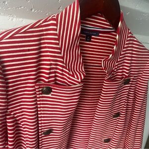Tommy Hilfiger Red & White Striped Open Front Nautical Military Jacket. Small